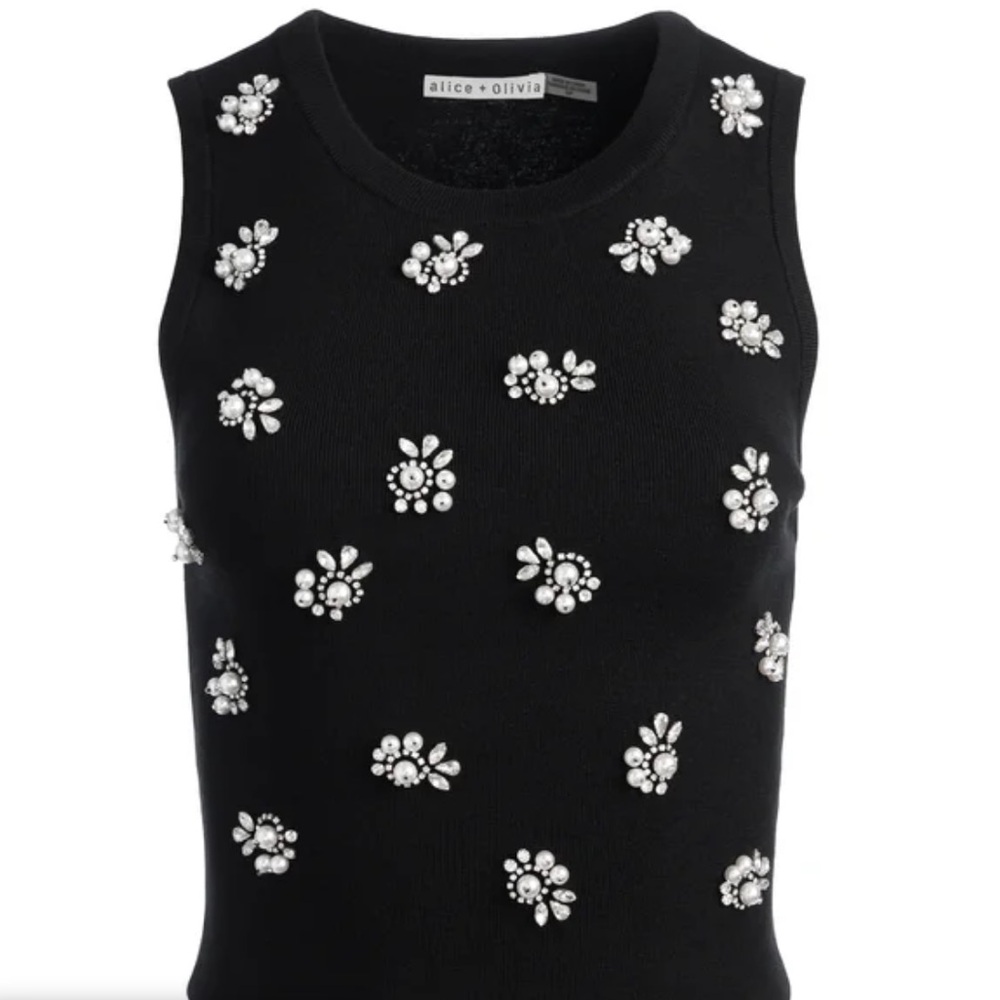 New Alice and Olivia Amity embellished cropped tank - Picture 1 of 12